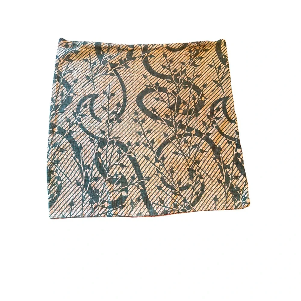 Pillow Cover Green Kantha Stitch Botanical Square Hand Quilted Boho